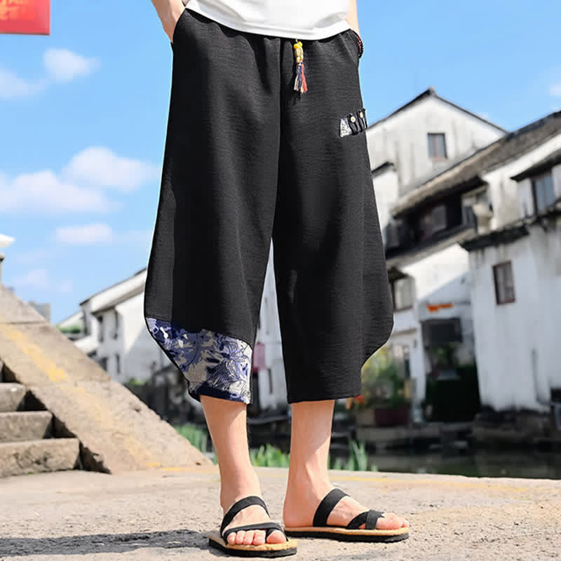 Buddha Stones Pantalones capri florales de verano estilo vintage con cordón ajustable para hombre, estilo harem con bolsillo. - image 1
