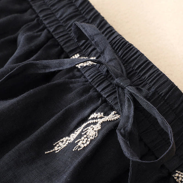 Buddha Stones Pantalones cortos de mujer de pierna ancha, estilo bohemio casual de verano con estampado floral y cordón ajustable. - image 5