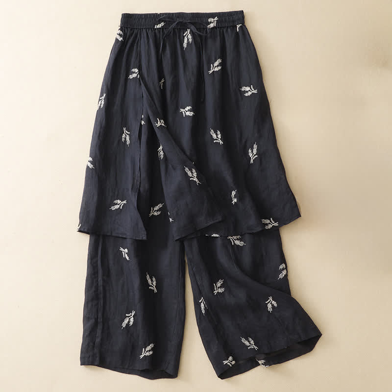 Buddha Stones Pantalones cortos de mujer de pierna ancha, estilo bohemio casual de verano con estampado floral y cordón ajustable. - Negro - US8-10, UK/AU12-14, EU40-42 (2XL) - image 0