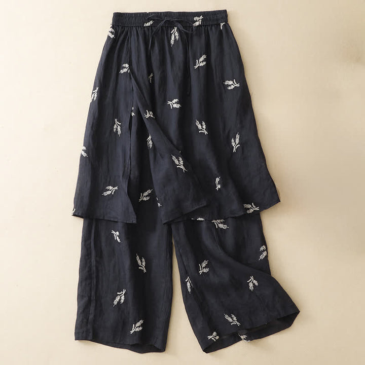 Buddha Stones Pantalones cortos de mujer de pierna ancha, estilo bohemio casual de verano con estampado floral y cordón ajustable. - Negro - US8-10, UK/AU12-14, EU40-42 (2XL) - image 0