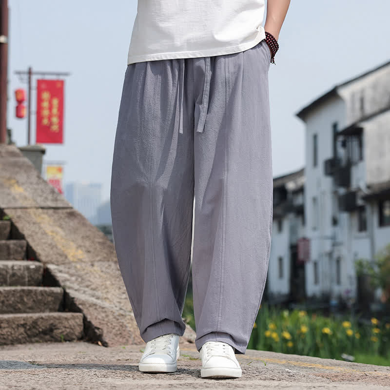 Buddha Stones Pantalones largos de algodón liso estilo harem para hombre, estilo casual de verano, minimalistas, con cordón ajustable y bolsillo. - Gris oscuro - US/UK/AU46, EU56 (5XL) - image 0