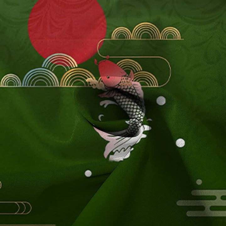 Buddha Stones Camisa transpirable de manga corta para hombre con estampado de olas de peces koi rojos y sol rojo. - image 8