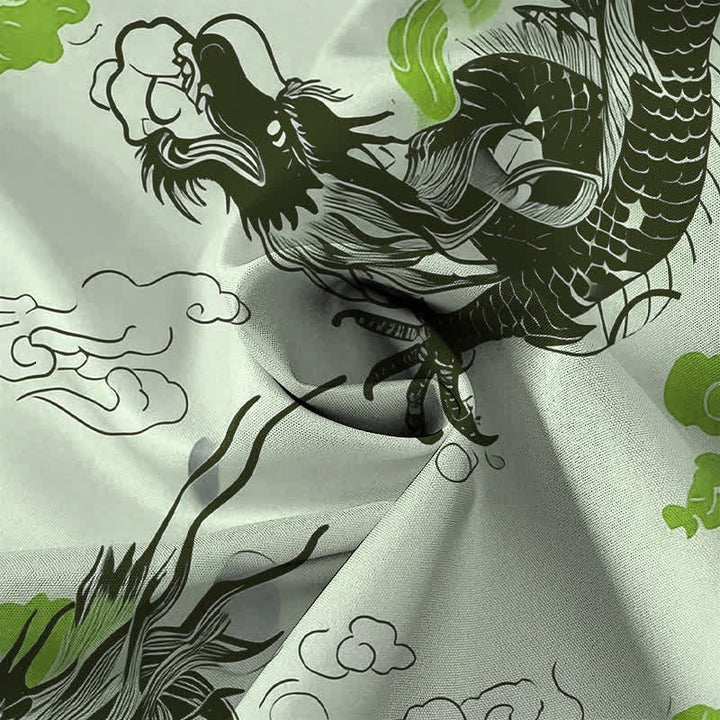 Buddha Stones Camisa de manga corta para hombre con botones y estampado de nube de dragón oriental, resistente a las arrugas. - image 8
