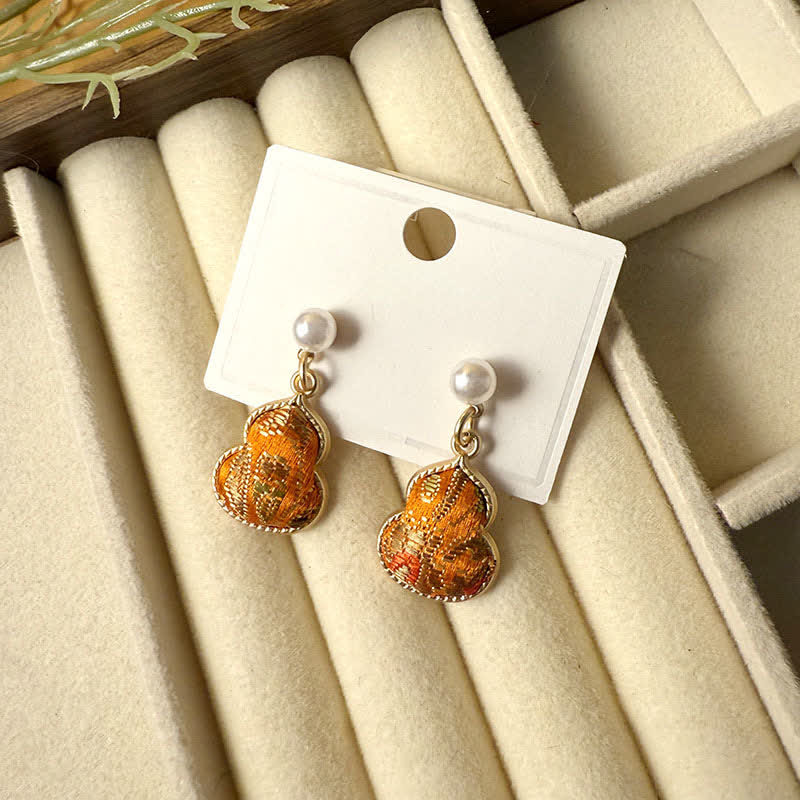 Buddha Stones Pendientes colgantes hechos a mano con diseño de calabaza de perlas y brocado, con temática de sanación. - Naranja (mismo tono de color, el estampado varía) - image 7