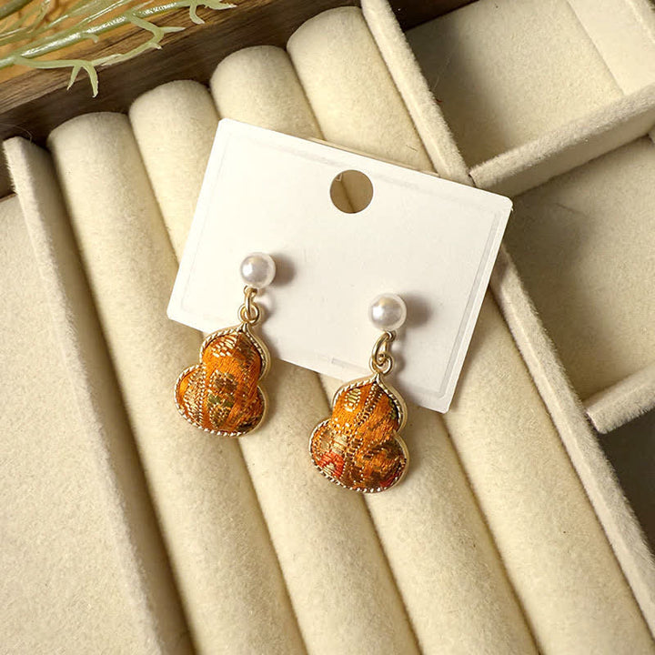 Buddha Stones Pendientes colgantes hechos a mano con diseño de calabaza de perlas y brocado, con temática de sanación. - Naranja (mismo tono de color, el estampado varía) - image 7