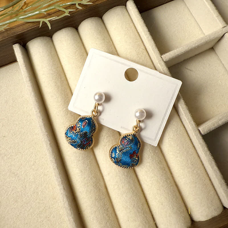 Buddha Stones Pendientes colgantes hechos a mano con diseño de calabaza de perlas y brocado, con temática de sanación. - Azul lago (mismo tono de color, el estampado varía) - image 8