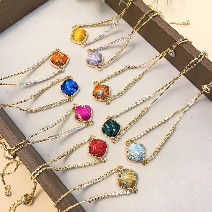 Buddha Stones Pulsera ajustable cuadrada de brocado Copper Luck Song - image 14