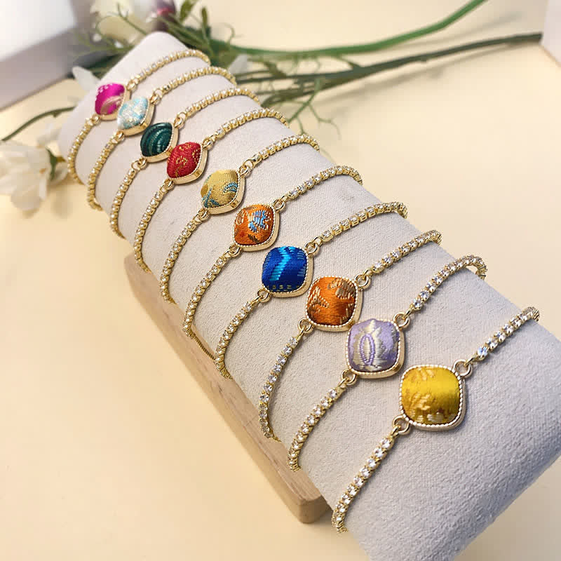 Buddha Stones Pulsera ajustable cuadrada de brocado Copper Luck Song - image 11