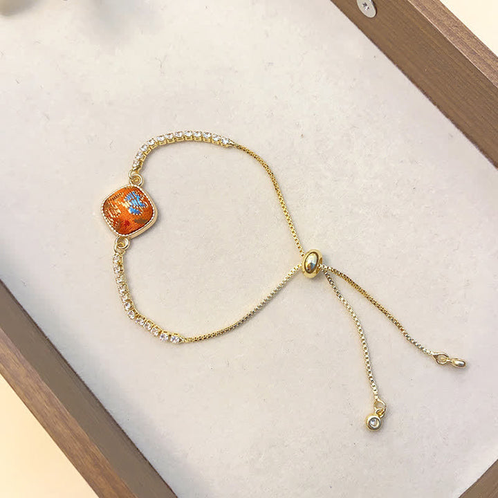 Buddha Stones Pulsera ajustable cuadrada de brocado Copper Luck Song - Naranja (mismo tono de color, el estampado varía) - image 6