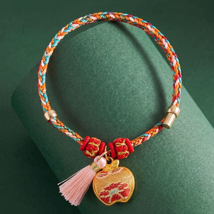 Buddha Stones Pulsera de protección con dije de candado chino, bolsa de dinero de manzana de cinco colores tejida a mano - image 8