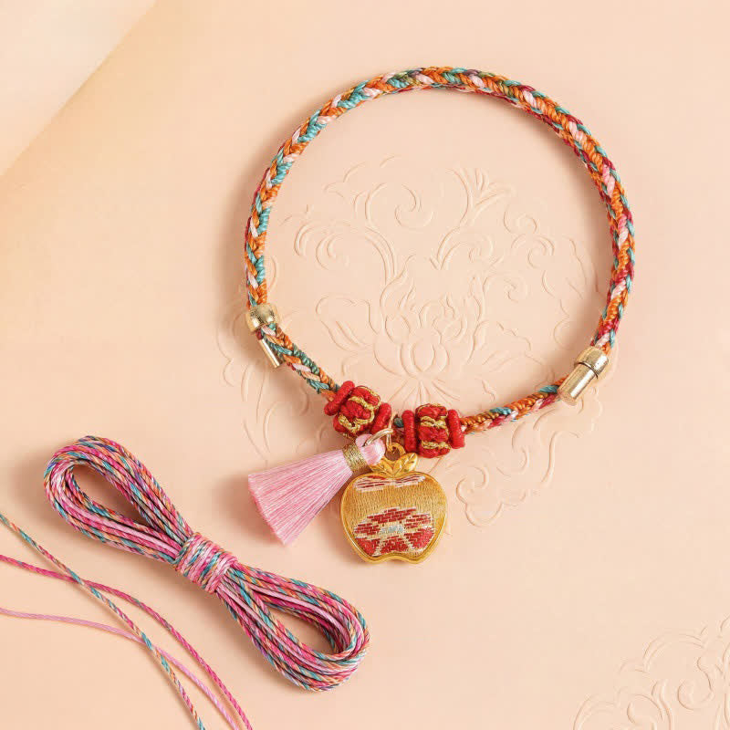Buddha Stones Pulsera de protección con dije de candado chino, bolsa de dinero de manzana de cinco colores tejida a mano - image 1