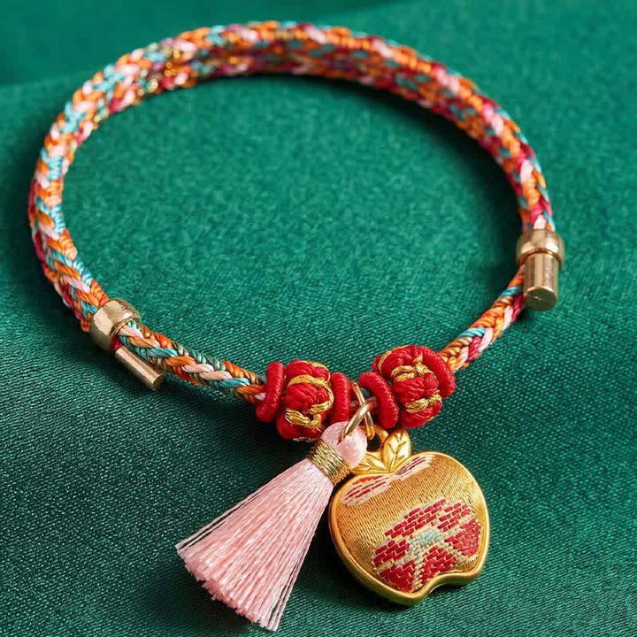 Buddha Stones Pulsera de protección con dije de candado chino, bolsa de dinero de manzana de cinco colores tejida a mano - image 9