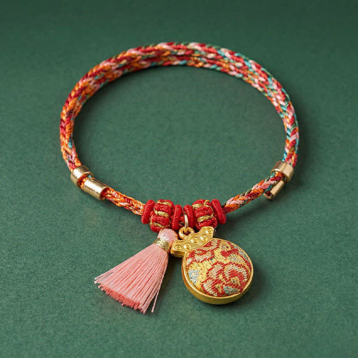 Buddha Stones Pulsera de protección con dije de candado chino, bolsa de dinero de manzana de cinco colores tejida a mano - image 17
