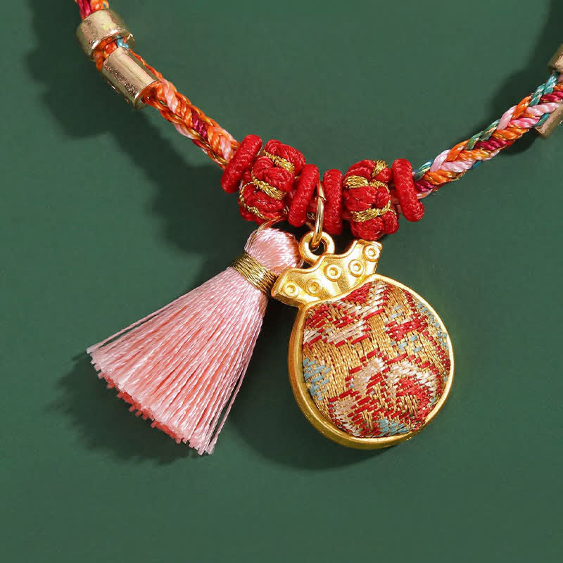Buddha Stones Pulsera de protección con dije de candado chino, bolsa de dinero de manzana de cinco colores tejida a mano - image 21