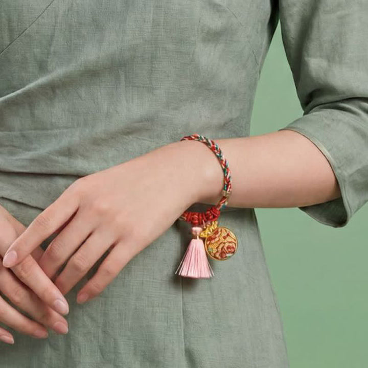 Buddha Stones Pulsera de protección con dije de candado chino, bolsa de dinero de manzana de cinco colores tejida a mano - image 30