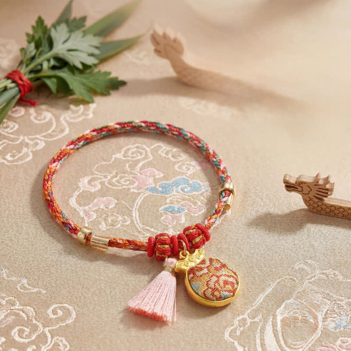 Buddha Stones Pulsera de protección con dije de candado chino, bolsa de dinero de manzana de cinco colores tejida a mano - image 26