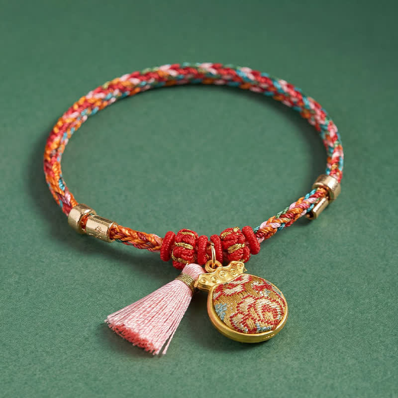 Buddha Stones Pulsera de protección con dije de candado chino, bolsa de dinero de manzana de cinco colores tejida a mano - image 28