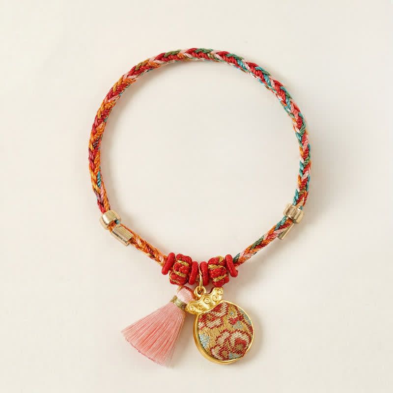 Buddha Stones Pulsera de protección con dije de candado chino, bolsa de dinero de manzana de cinco colores tejida a mano - image 36
