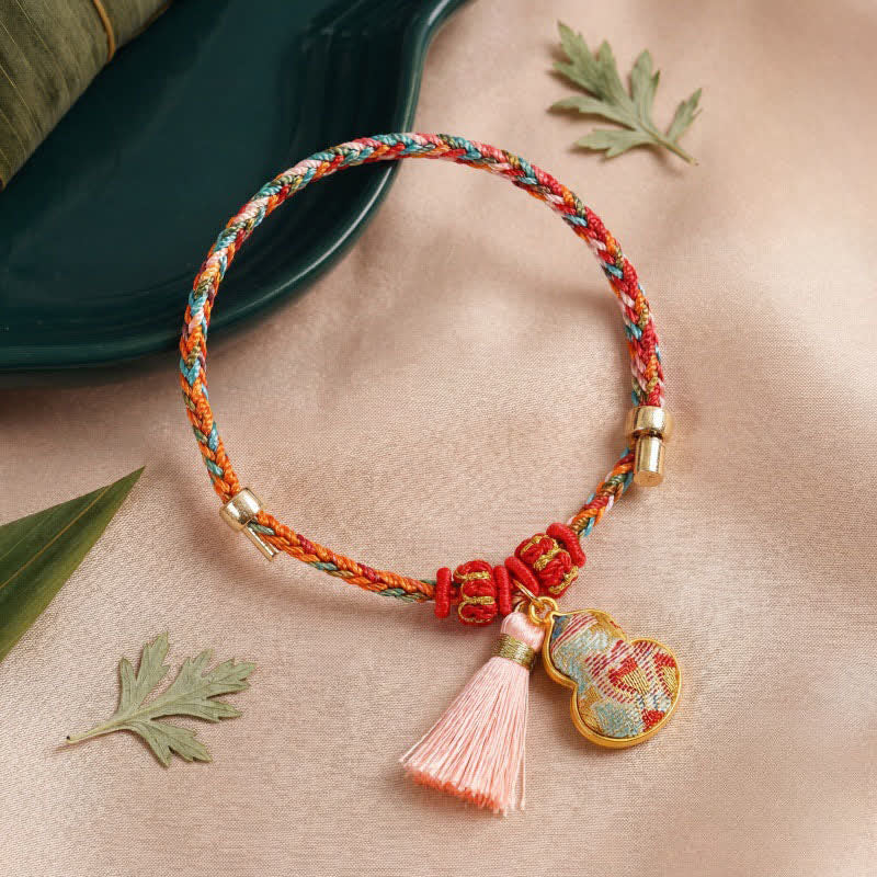 Buddha Stones Pulsera de protección con dije de candado chino, bolsa de dinero de manzana de cinco colores tejida a mano - image 43