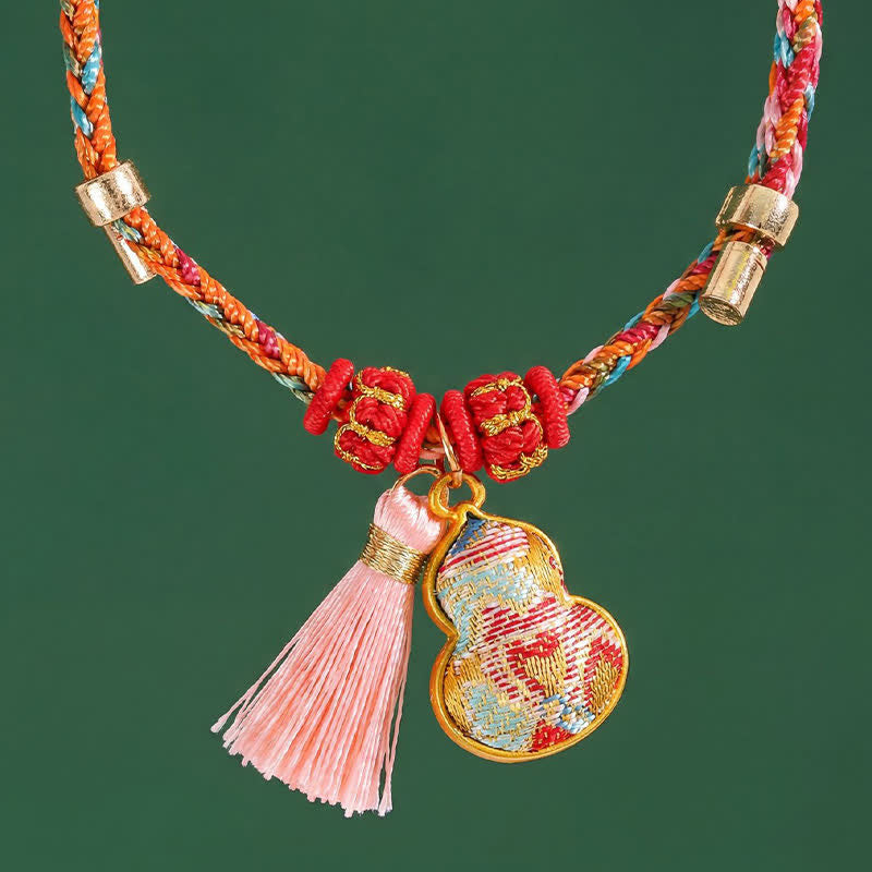Buddha Stones Pulsera de protección con dije de candado chino, bolsa de dinero de manzana de cinco colores tejida a mano - image 38