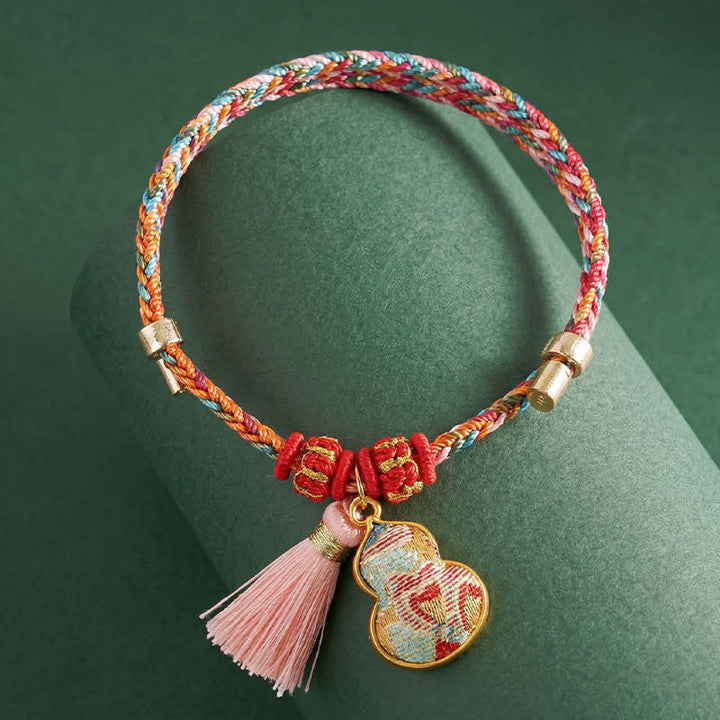 Buddha Stones Pulsera de protección con dije de candado chino, bolsa de dinero de manzana de cinco colores tejida a mano - image 40
