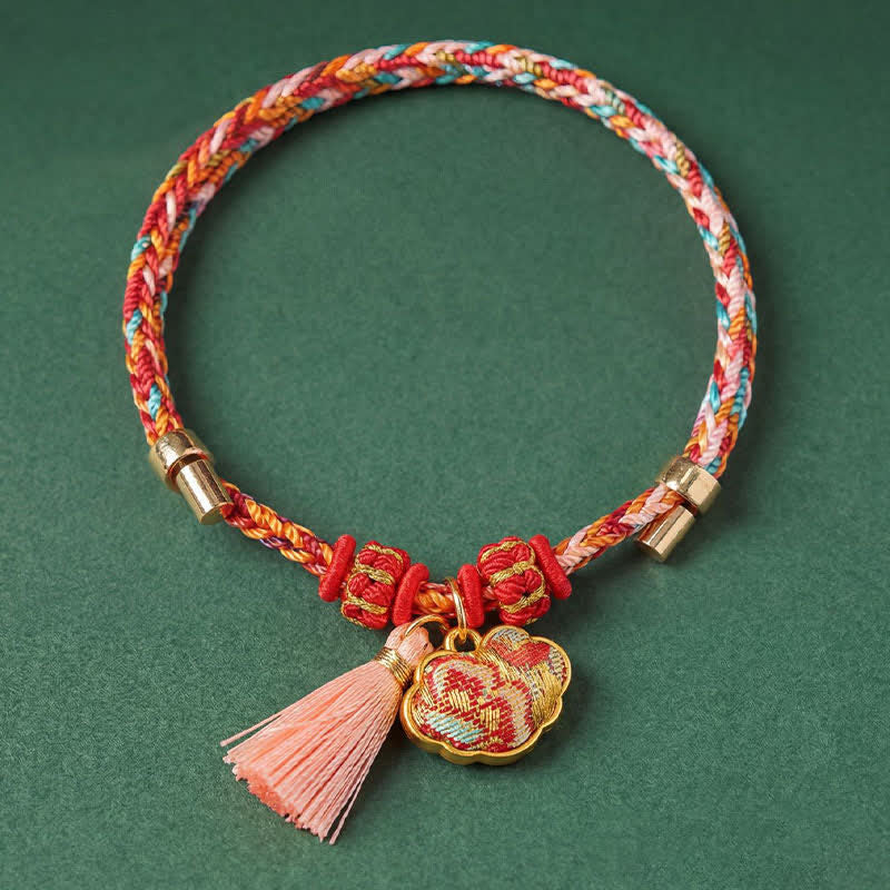 Buddha Stones Pulsera de protección con dije de candado chino, bolsa de dinero de manzana de cinco colores tejida a mano - image 59