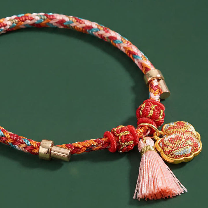 Buddha Stones Pulsera de protección con dije de candado chino, bolsa de dinero de manzana de cinco colores tejida a mano - image 58