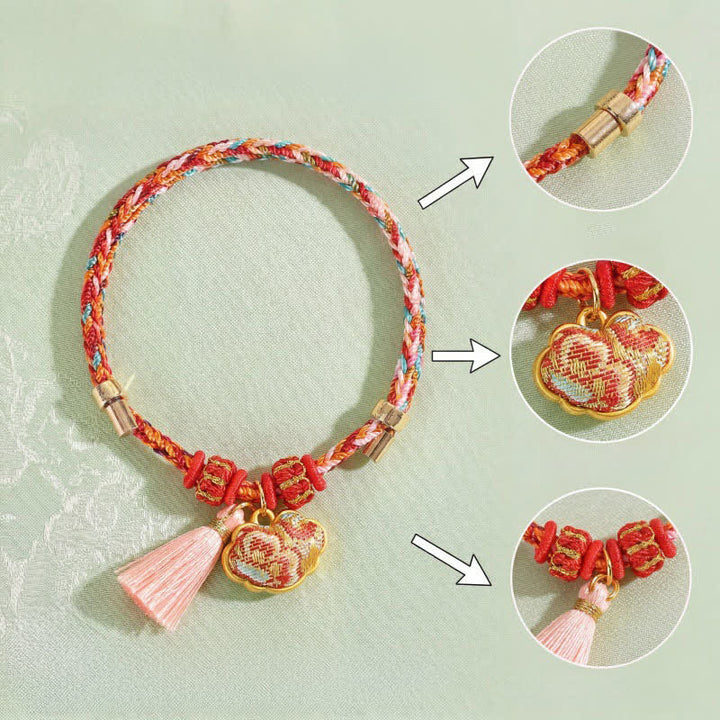 Buddha Stones Pulsera de protección con dije de candado chino, bolsa de dinero de manzana de cinco colores tejida a mano - image 53