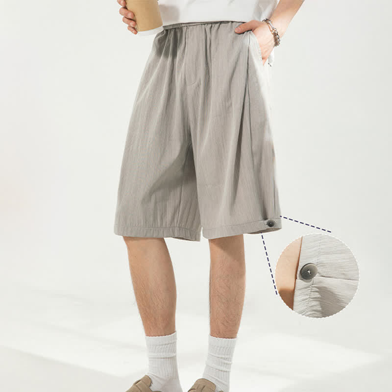 Buddha Stones Pantalones cortos de verano informales minimalistas con cordón ajustable y cintura elástica para hombre, color liso, con bolsillo. - image 1