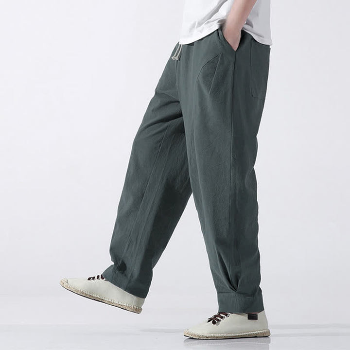 Buddha Stones Pantalones cortos de algodón liso estilo casual de verano con cordón ajustable, estilo harem para hombre, con bolsillo. - image 6