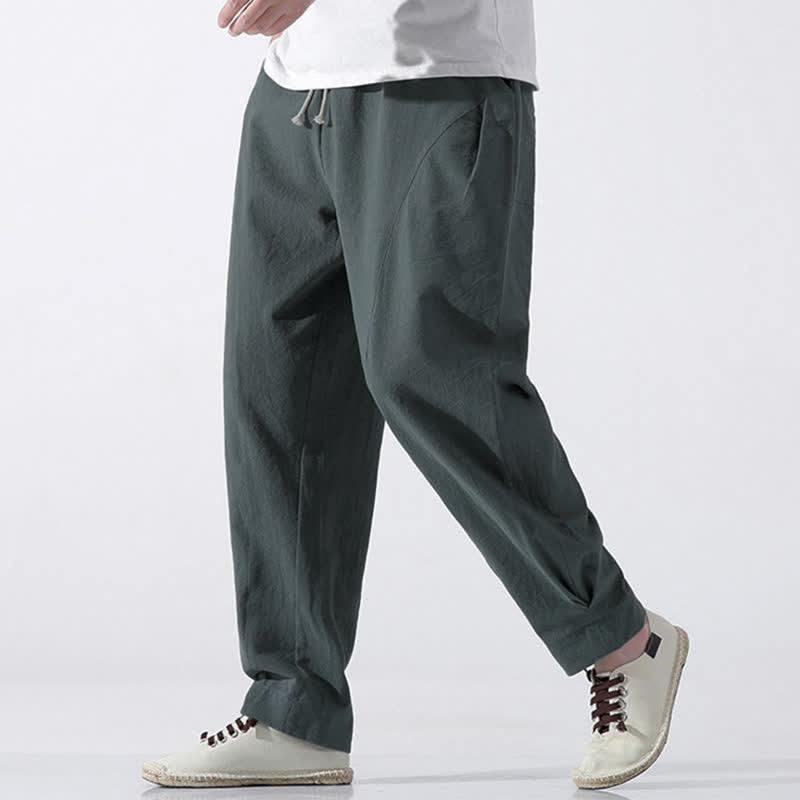 Buddha Stones Pantalones cortos de algodón liso estilo casual de verano con cordón ajustable, estilo harem para hombre, con bolsillo. - image 1