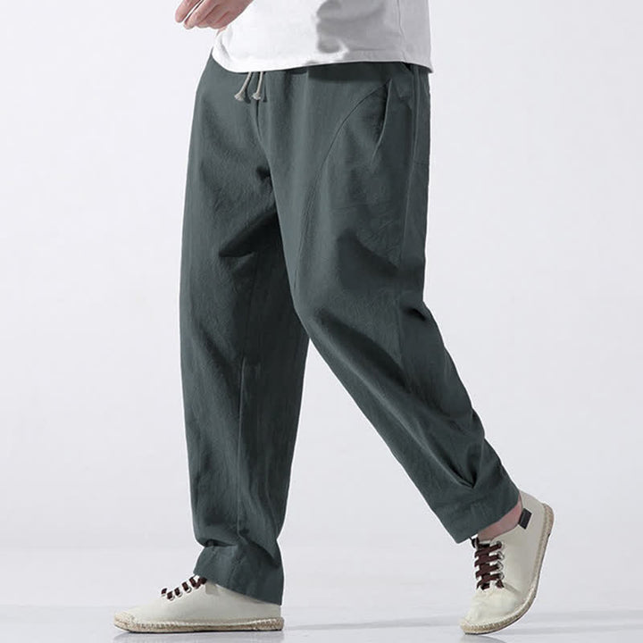 Buddha Stones Pantalones cortos de algodón liso estilo casual de verano con cordón ajustable, estilo harem para hombre, con bolsillo. - image 1