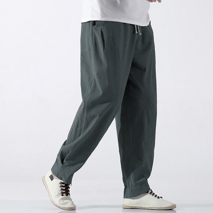 Buddha Stones Pantalones cortos de algodón liso estilo casual de verano con cordón ajustable, estilo harem para hombre, con bolsillo. - image 3
