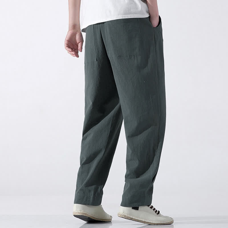 Buddha Stones Pantalones cortos de algodón liso estilo casual de verano con cordón ajustable, estilo harem para hombre, con bolsillo. - image 4
