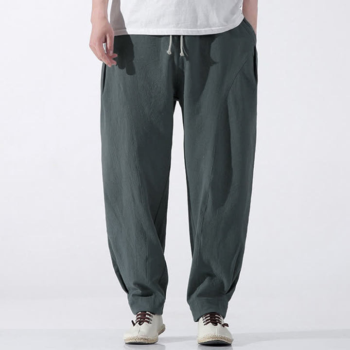 Buddha Stones Pantalones cortos de algodón liso estilo casual de verano con cordón ajustable, estilo harem para hombre, con bolsillo. - image 2