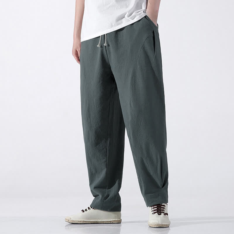 Buddha Stones Pantalones cortos de algodón liso estilo casual de verano con cordón ajustable, estilo harem para hombre, con bolsillo. - Azul cadete - US/UK/AU46, EU56 (5XL) - image 0
