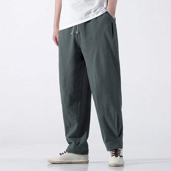 Buddha Stones Pantalones cortos de algodón liso estilo casual de verano con cordón ajustable, estilo harem para hombre, con bolsillo. - Azul cadete - US/UK/AU46, EU56 (5XL) - image 0