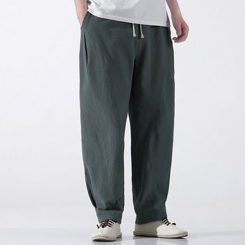 Buddha Stones Pantalones cortos de algodón liso estilo casual de verano con cordón ajustable, estilo harem para hombre, con bolsillo. - image 5
