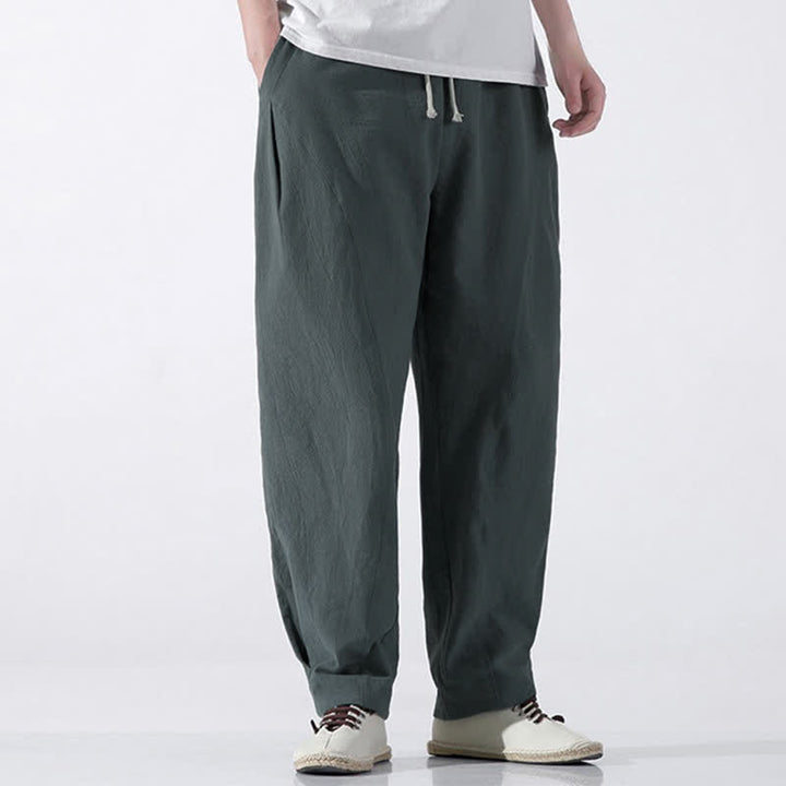 Buddha Stones Pantalones cortos de algodón liso estilo casual de verano con cordón ajustable, estilo harem para hombre, con bolsillo. - image 5