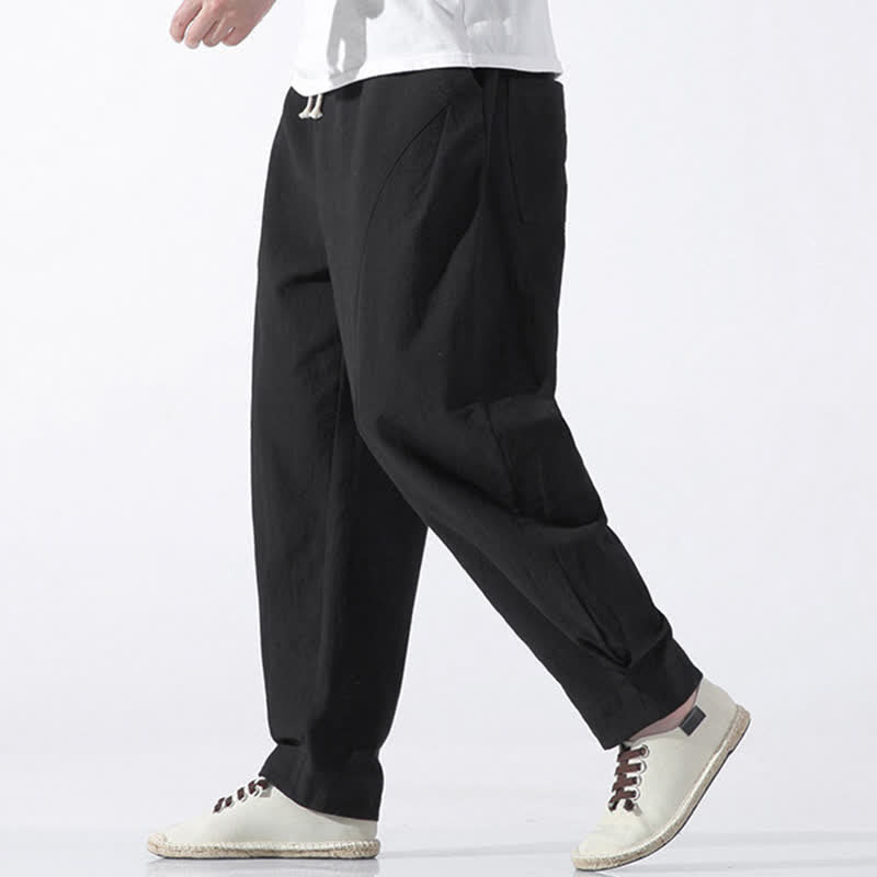 Buddha Stones Pantalones cortos de algodón liso estilo casual de verano con cordón ajustable, estilo harem para hombre, con bolsillo. - image 8