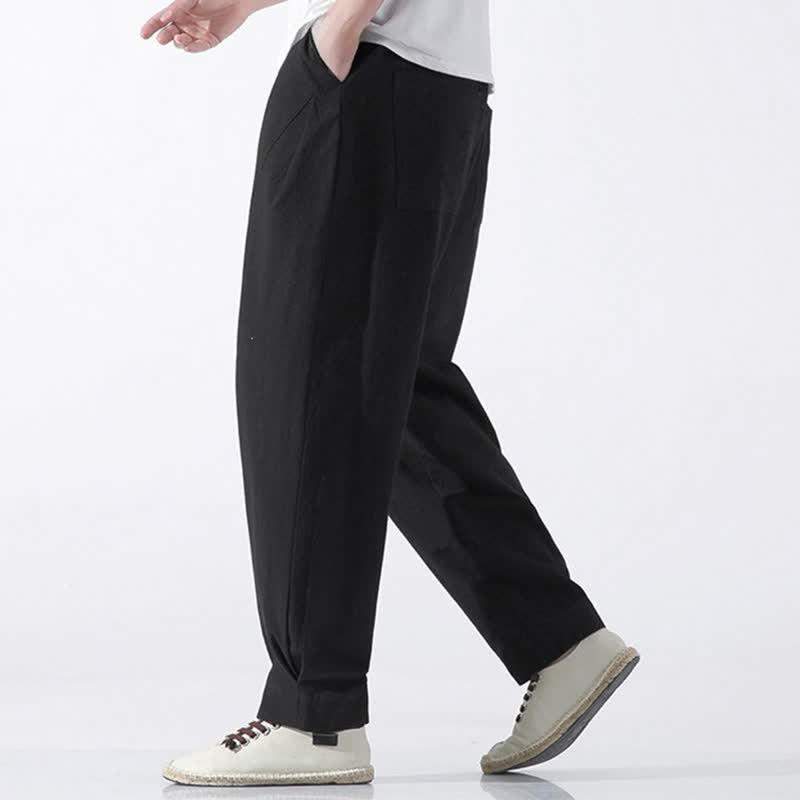 Buddha Stones Pantalones cortos de algodón liso estilo casual de verano con cordón ajustable, estilo harem para hombre, con bolsillo. - image 9