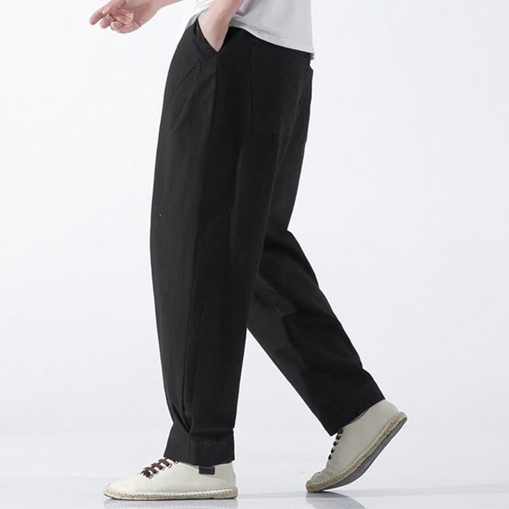 Buddha Stones Pantalones cortos de algodón liso estilo casual de verano con cordón ajustable, estilo harem para hombre, con bolsillo. - image 9