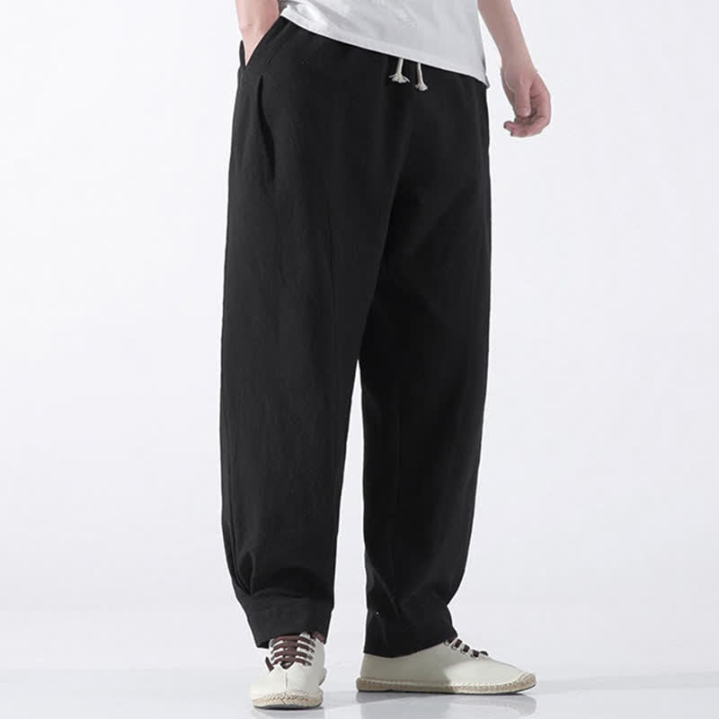 Buddha Stones Pantalones cortos de algodón liso estilo casual de verano con cordón ajustable, estilo harem para hombre, con bolsillo. - image 10