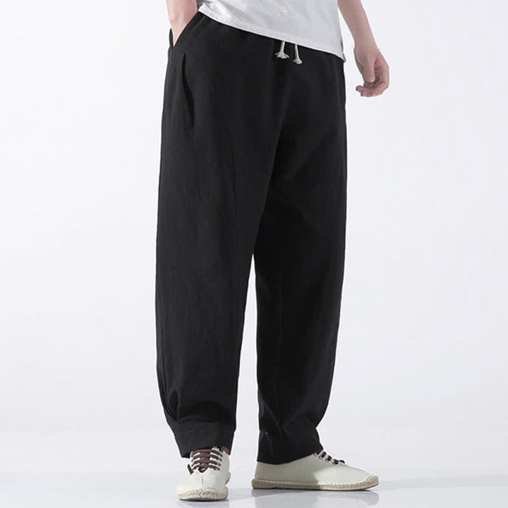 Buddha Stones Pantalones cortos de algodón liso estilo casual de verano con cordón ajustable, estilo harem para hombre, con bolsillo. - image 10