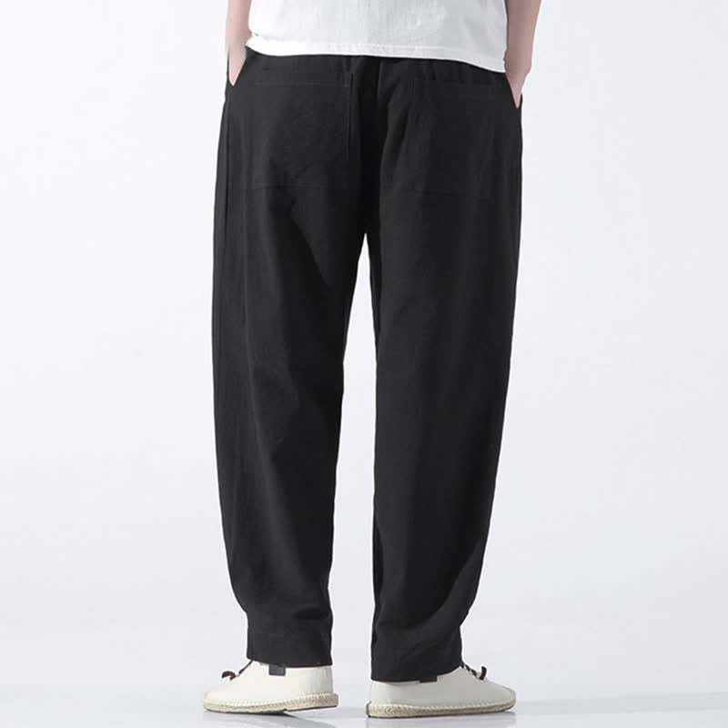Buddha Stones Pantalones cortos de algodón liso estilo casual de verano con cordón ajustable, estilo harem para hombre, con bolsillo. - image 12