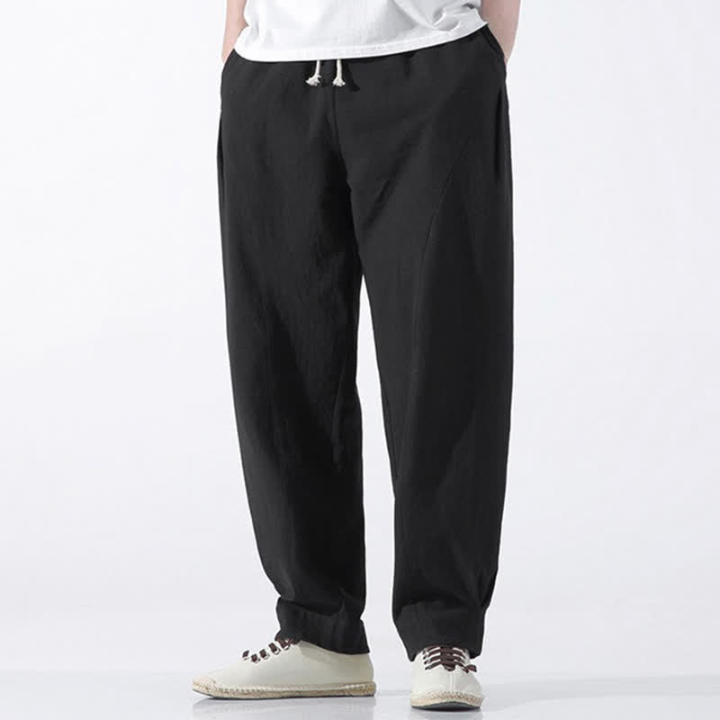 Buddha Stones Pantalones cortos de algodón liso estilo casual de verano con cordón ajustable, estilo harem para hombre, con bolsillo. - Negro - US/UK/AU46, EU56 (5XL) - image 7