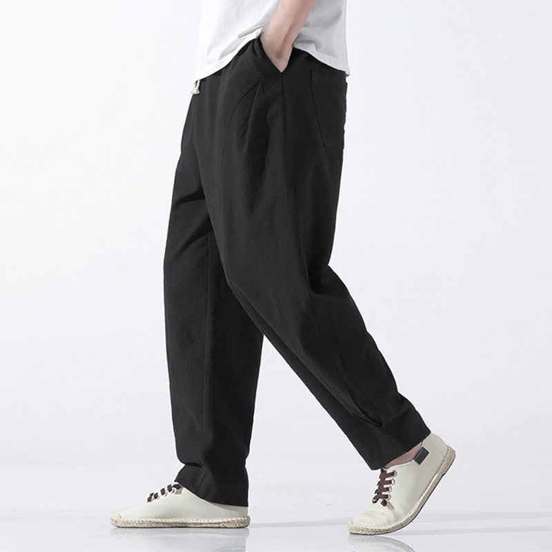 Buddha Stones Pantalones cortos de algodón liso estilo casual de verano con cordón ajustable, estilo harem para hombre, con bolsillo. - image 13