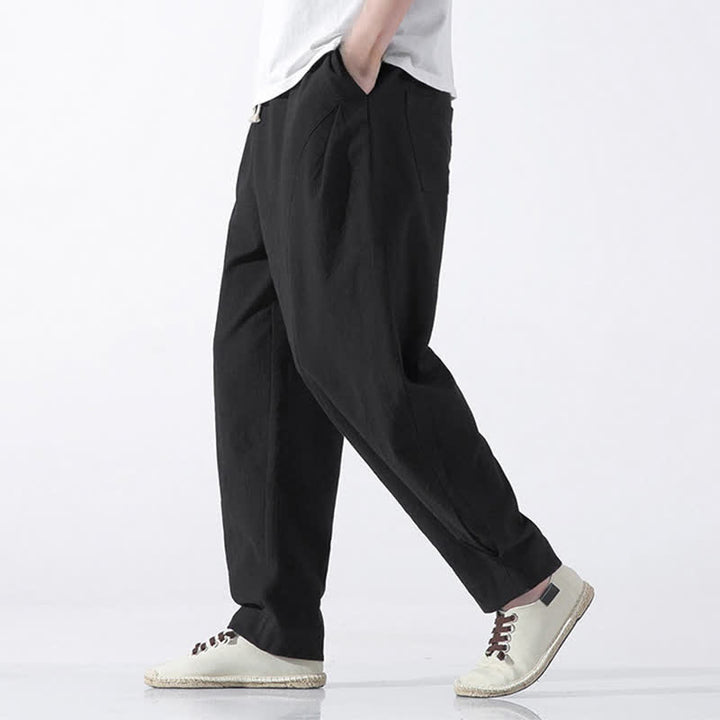 Buddha Stones Pantalones cortos de algodón liso estilo casual de verano con cordón ajustable, estilo harem para hombre, con bolsillo. - image 13
