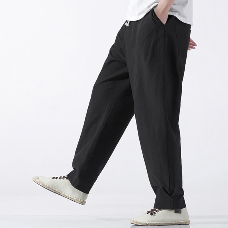 Buddha Stones Pantalones cortos de algodón liso estilo casual de verano con cordón ajustable, estilo harem para hombre, con bolsillo. - image 14