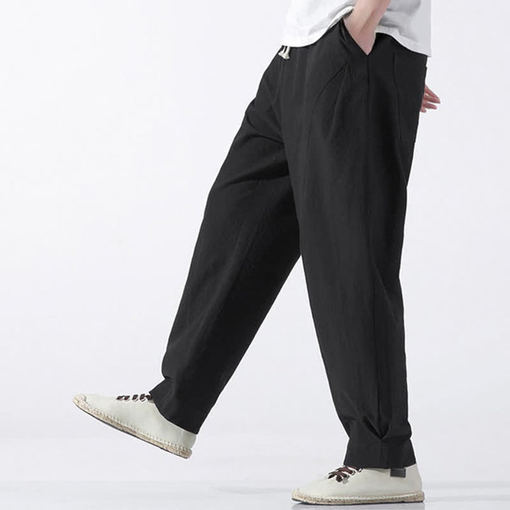 Buddha Stones Pantalones cortos de algodón liso estilo casual de verano con cordón ajustable, estilo harem para hombre, con bolsillo. - image 14
